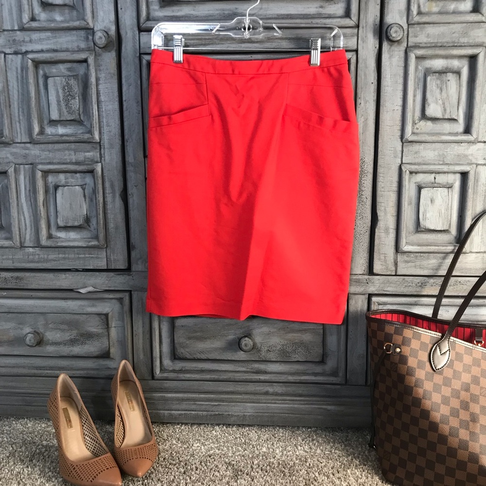 H&M Orange Red Pencil Skirt Size 8